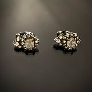Liz Claiborne Vintage Stamped LC Black Tone and Rhinestone Clip On Earrings